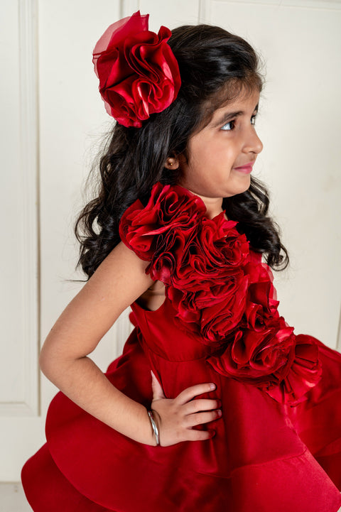 Pre-Order: Wine Rose Ruched Ruffle Dress