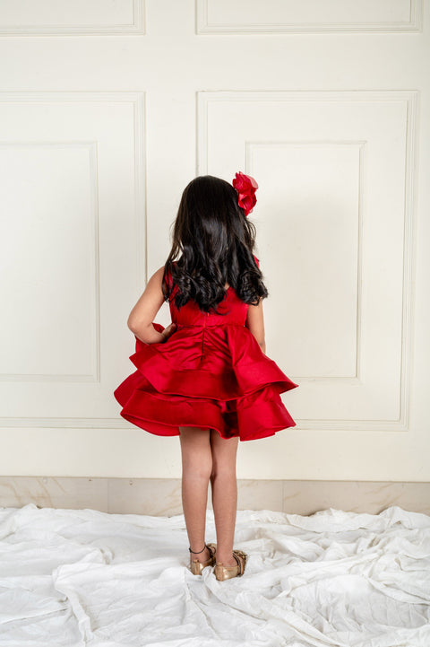 Pre-Order: Wine Rose Ruched Ruffle Dress