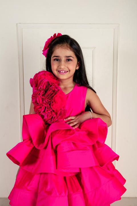 Pre-Order: Hot Pink Rose High Low Gown