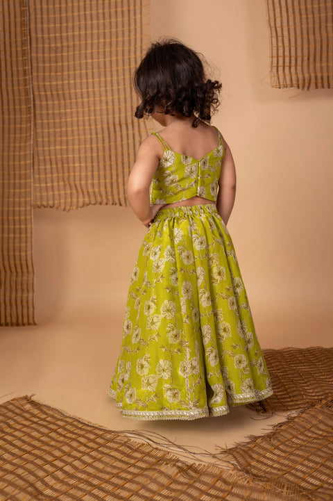 Pre-Order: Green Floral Silk Ghaghra