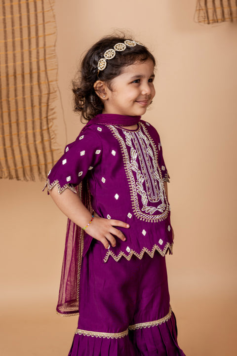 Pre-Order: Purple Sharara with hand done Pearl and Sequins Embroidery