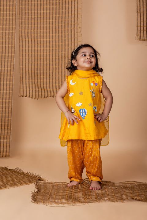 Pre-Order: Fun Embroidery Yellow Bndhej Suit