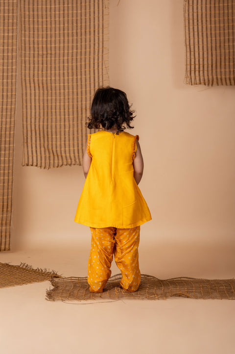 Pre-Order: Fun Embroidery Yellow Bndhej Suit