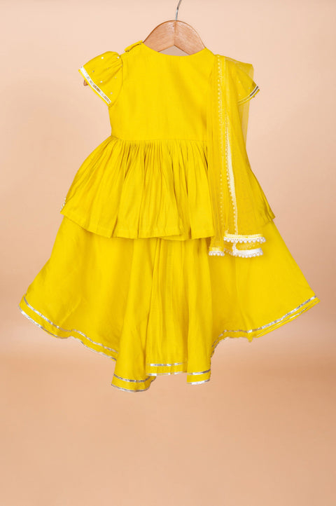 Pre-Order: Yellow Lotus embroidered Ghaghra