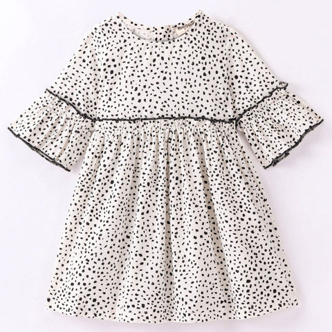 Spot print dress with contrast edge detailing-Black & white