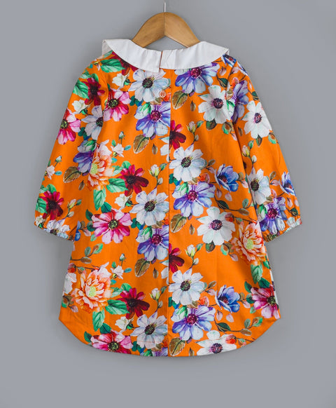 Floral print dress with contrast collars-Orange
