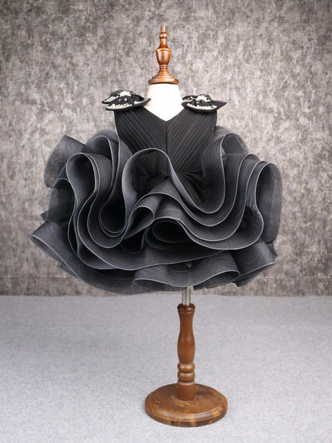 Pre-Order: Stylish Ruffle Net Black Dress