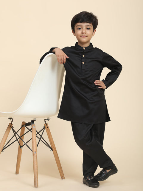 Pre-Order: Solid Black Pure Premium Cotton Kurta and  Pajama Set