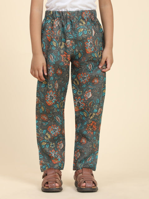 Pre-Order: Dark flowers Print Pure Linen Kurta  and Pajama Set