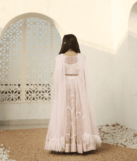 Pre-Order: Peach Cut Dana work Choli with Lehenga