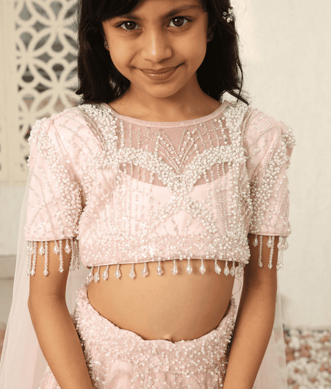 Pre-Order: Peach Cut Dana work Choli with Lehenga