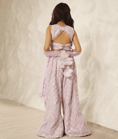 Pre-Order: Lilac Embroidered Top with Plazzo Pant