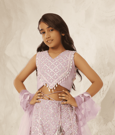 Pre-Order: Lilac Embroidered Top with Plazzo Pant