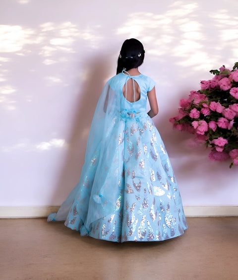 Pre-Order: Blue Sequence Embroidery Lehenga Set