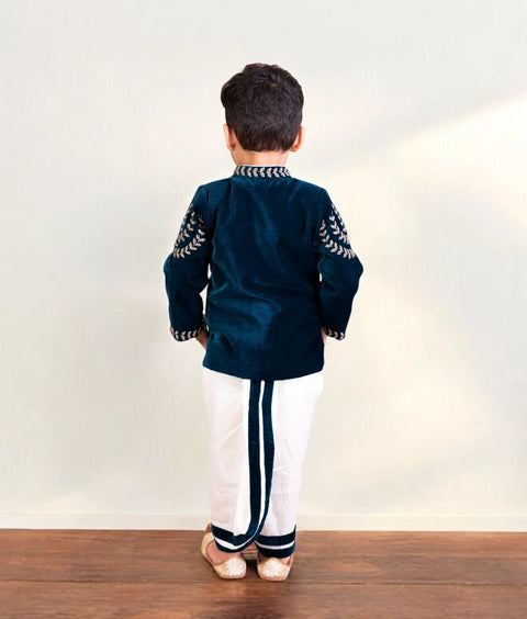 Pre-Order: Teal Blue Embroidered Bandgala Set