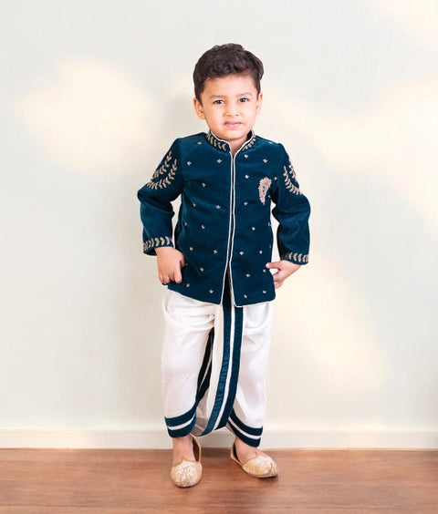 Pre-Order: Teal Blue Embroidered Bandgala Set