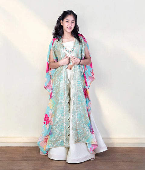 Pre-Order: Green Floral Crop Top Set