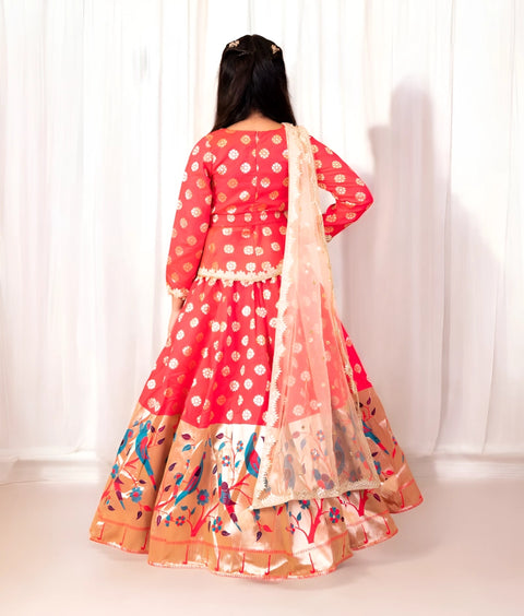 Pre-Order: Pink Peplum Brocade Lehenga Choli