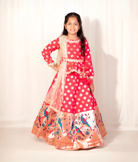 Pre-Order: Pink Peplum Brocade Lehenga Choli