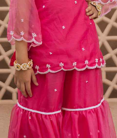 Pre Order :  Pink Organza Kurti Sharara Set