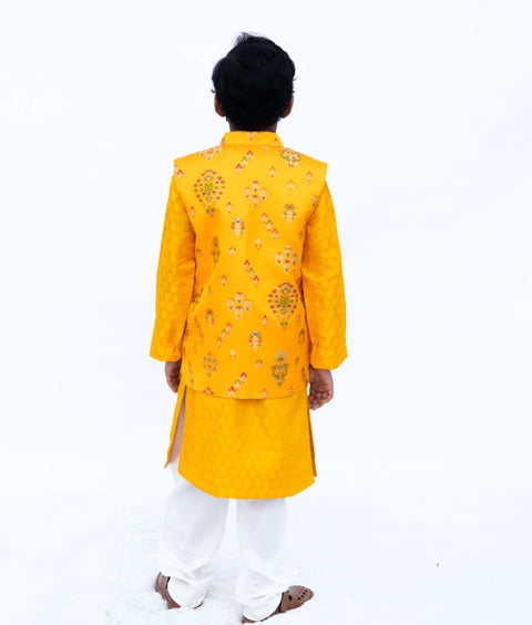 Pre-Order: Yellow Brocade Jacket Set