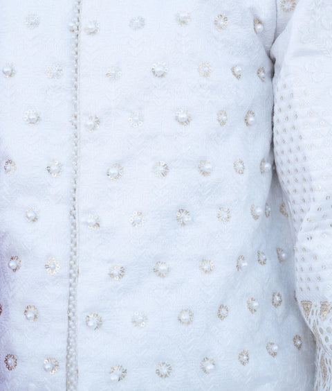 Pre-Order: White Embroidered Sherwani with Chudidar
