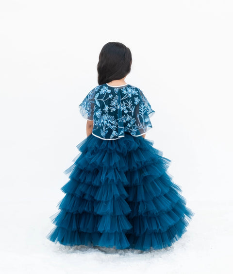 Pre Order: Teal Blue Crop Top Skirt with Cape