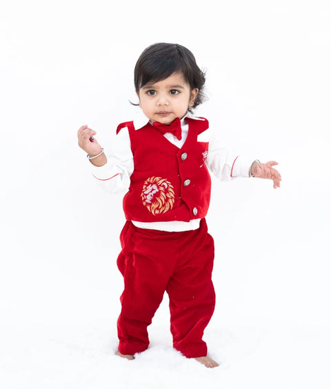 Pre Order : Maroon Velvet Waist Coat Set