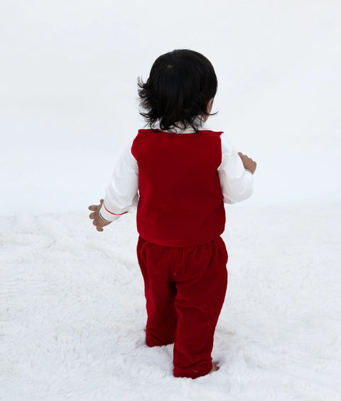 Pre Order : Maroon Velvet Waist Coat Set