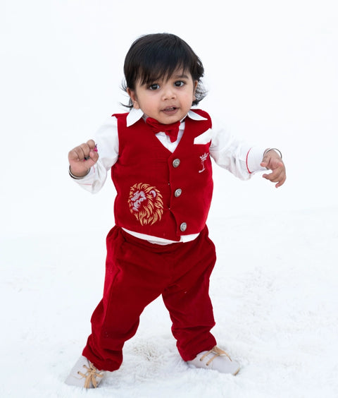 Pre Order : Maroon Velvet Waist Coat Set