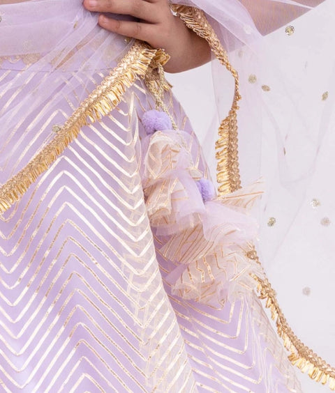 Pre-Order: Lilac Gota Embroidery Lehenga with Choli & Boti Net Dupatta
