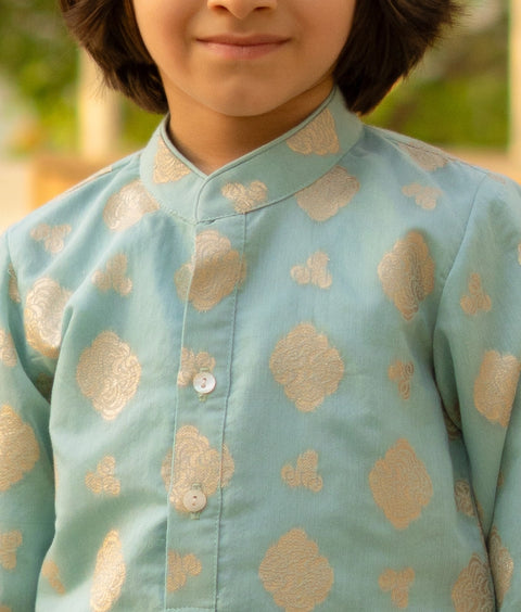 Pre Order : Blue Brocade Kurta with Pant set