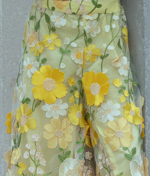 Pre Order : Yellow 3D Flower Top with Plazzo