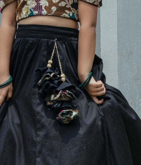 Pre Order : Black Embroidered Lehenga Choli Set