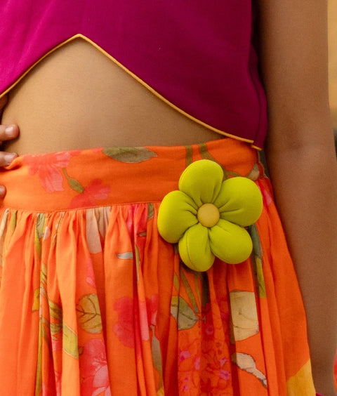 Pre Order : Purple Crop Top with Printed Skirt