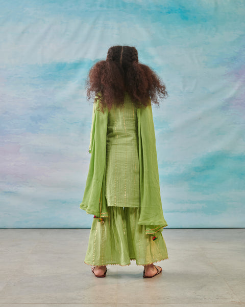 Pre-Order: Girl Embroidered Sharara Set-Green