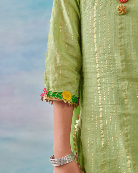 Pre-Order: Girl Embroidered Sharara Set-Green