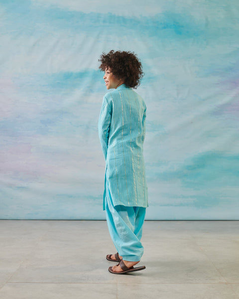 Pre-Order: Boy Embroidered Kurta Set-Turquoise