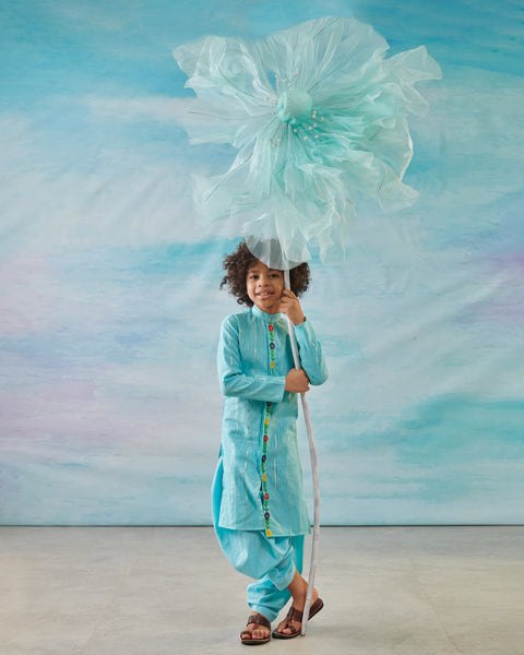 Pre-Order: Boy Embroidered Kurta Set-Turquoise