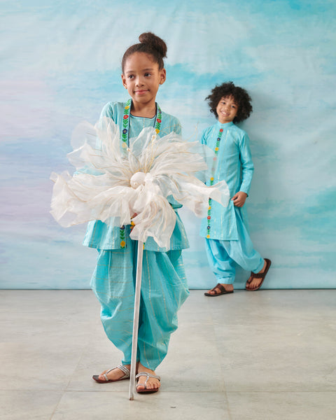 Pre-Order: Boy Embroidered Kurta Set-Turquoise