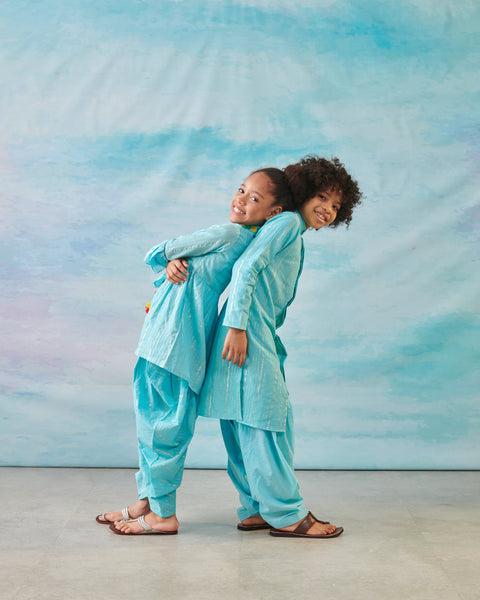 Pre-Order: Boy Embroidered Kurta Set-Turquoise