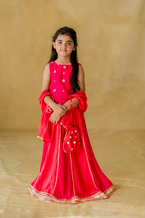 Pre-Order: Pink Chakri Lehenga Set