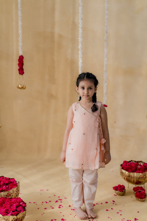 Pre-Order: Peach Angrakha Petal Kurta