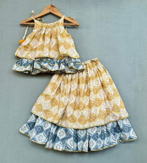Pre-Order: Traditional Ethnic Printed Tie Up Strap Top And Lehenga