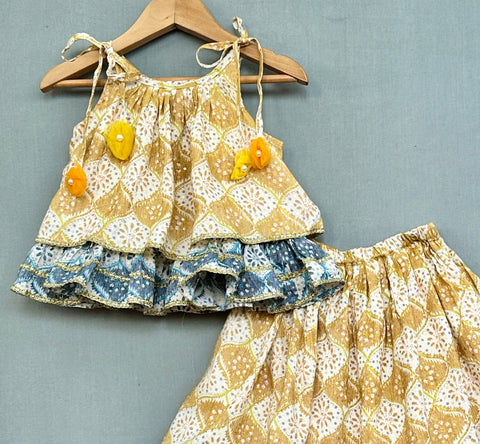 Pre-Order: Traditional Ethnic Printed Tie Up Strap Top And Lehenga