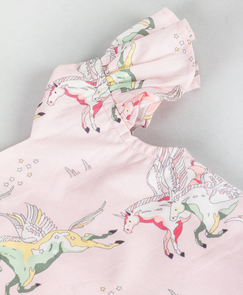 Unicorn print infant coordinate with contrast striped shorts-Pink