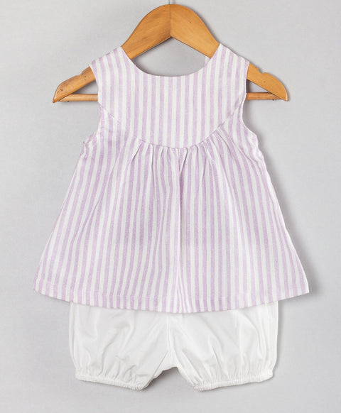 Stripe print infant coordinate set with whale patchwork on top-Lilac