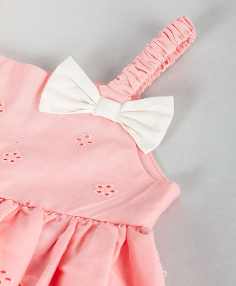 Schiffli infant coordinate set with white shorts-Pink