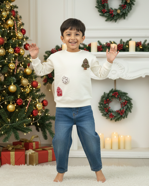 Pre-Order: Kids' Festive Threadwork Appliqué Jumper
