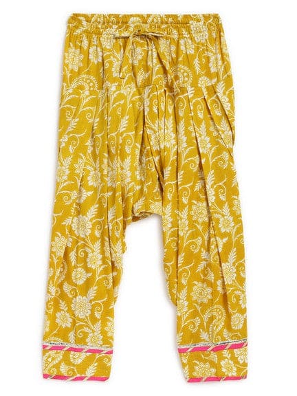 Girl Floral Jaal Suit Set - Yellow
